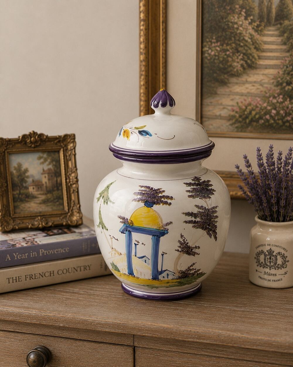 Vintage Italian Hand Painted Ginger Jar Lidded Ceramic Vase Q261 Italy Decor